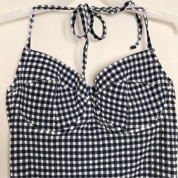 J.Crew Navy Blue Textured Seersucker Gingham One Piece Swimsuit Size 8 - Picture 3 of 15